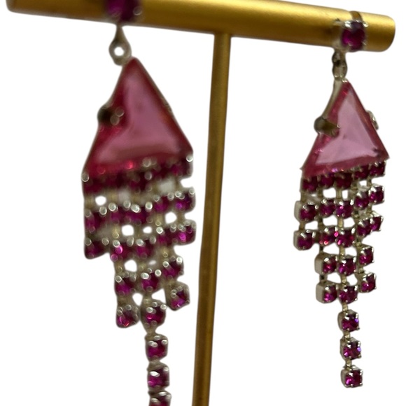 Pink Rhinestone Dangle Earrings - Picture 2 of 3
